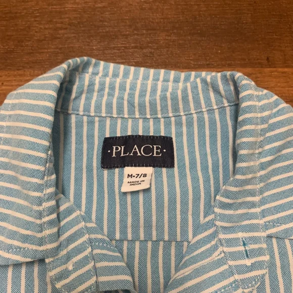 Children Place Boys Striped Blue White Long Sleeve Button-Down Shirt  Size M 7/8 - Picture 5 of 7